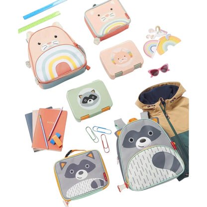Lil Bunnies - The Collective Zoo Bento Box Cat and matching raccoon accessories, backpacks, and school supplies.