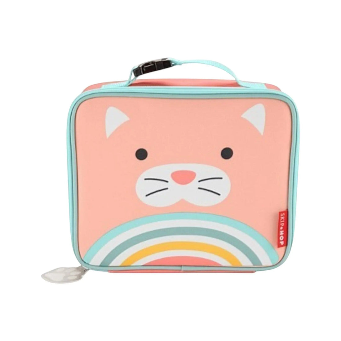 Lil Bunnies - The Collective cat-themed insulated lunch bag in peach with a rainbow design and light blue trim