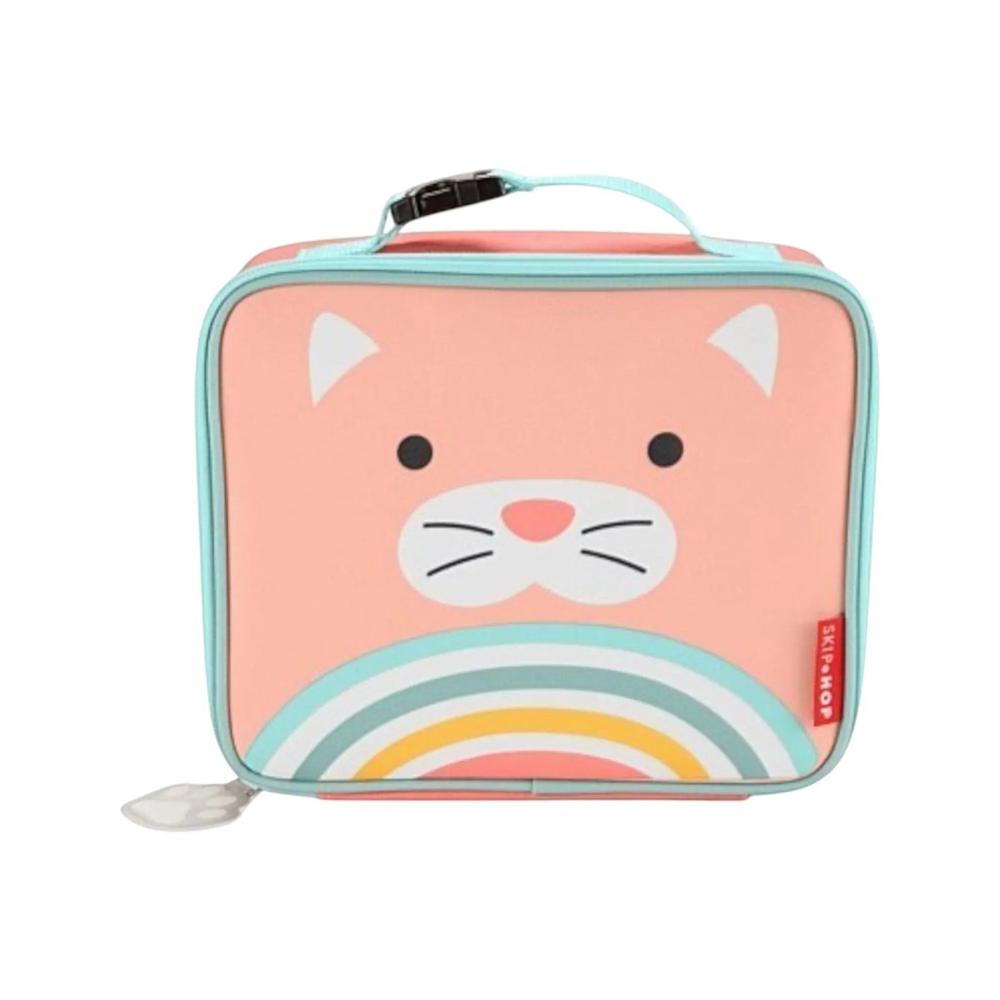Lil Bunnies - The Collective cat-themed insulated lunch bag in peach with a rainbow design and light blue trim
