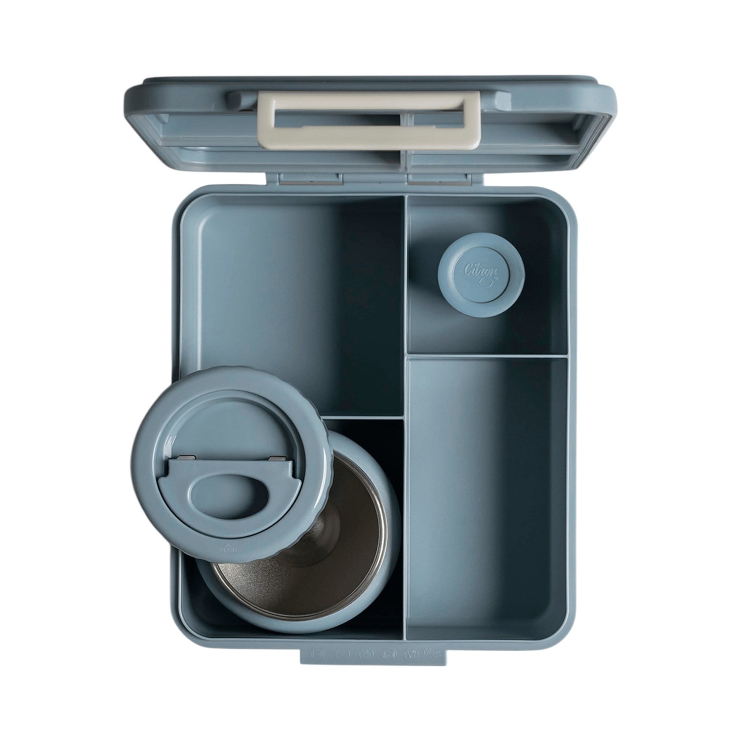 Lil Bunnies - The Collective dusty blue 4-compartment lunch box with an integrated food jar for kids