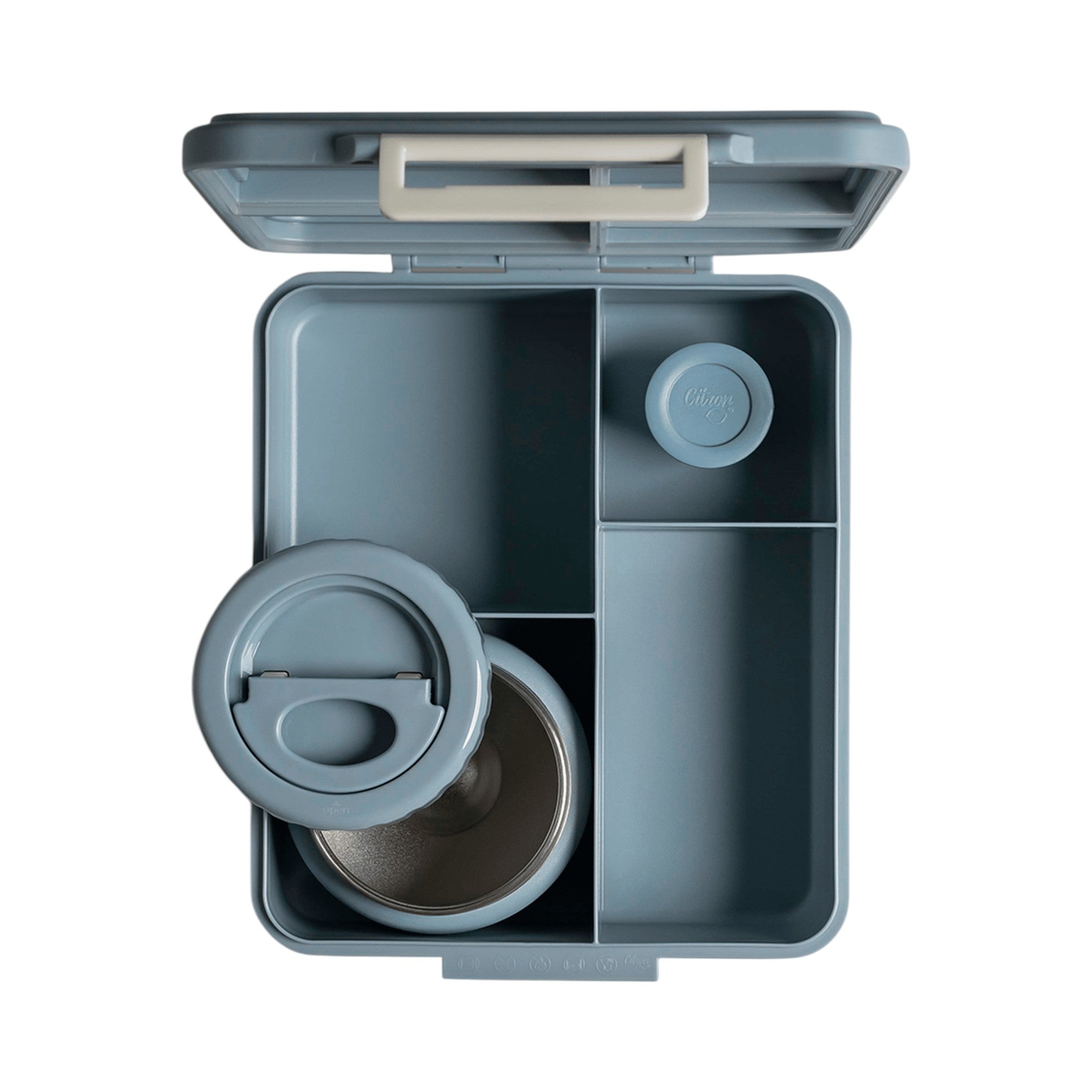 Lil Bunnies - The Collective dusty blue 4-compartment lunch box with an integrated food jar for kids