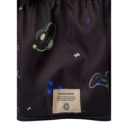 Lil Bunnies - The Collective gaming medium backpack featuring a black fabric with colourful headset and controller icons