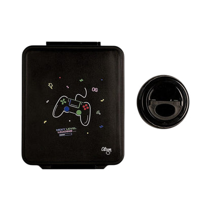Lil Bunnies - The Collective gaming-themed black lunchbox with matching insulated food jar and controller graphic