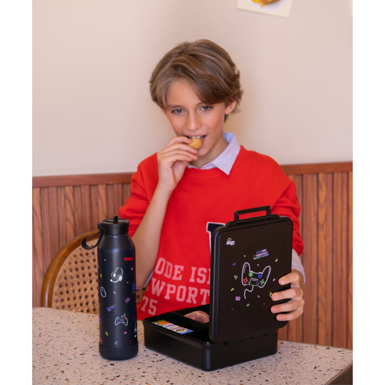 Lil Bunnies - The Collective gaming-themed black lunchbox and insulated food jar set with neon controller graphics