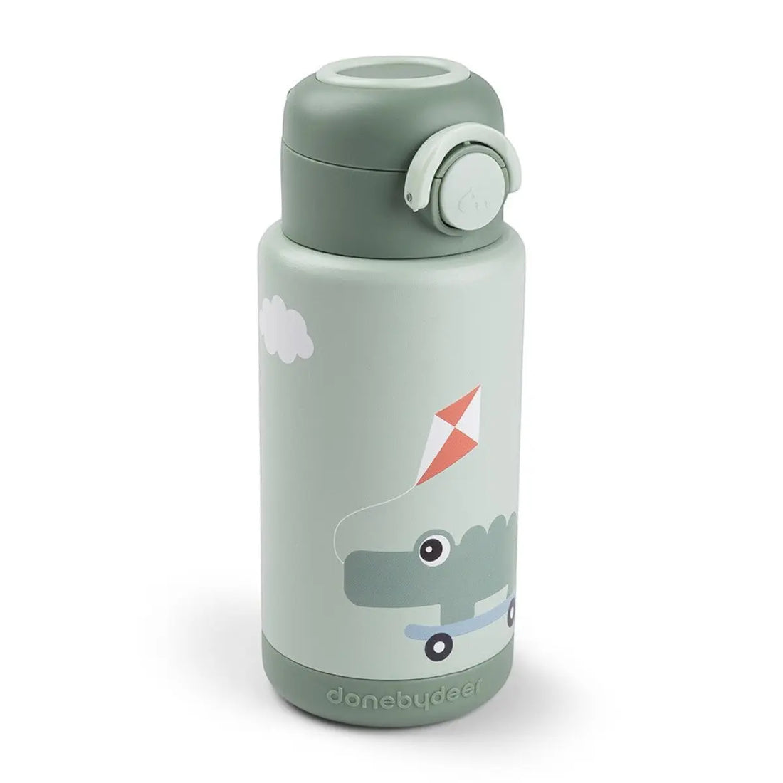 Lil Bunnies - The Collective green insulated stainless steel water bottle with a cute crocodile and kite print