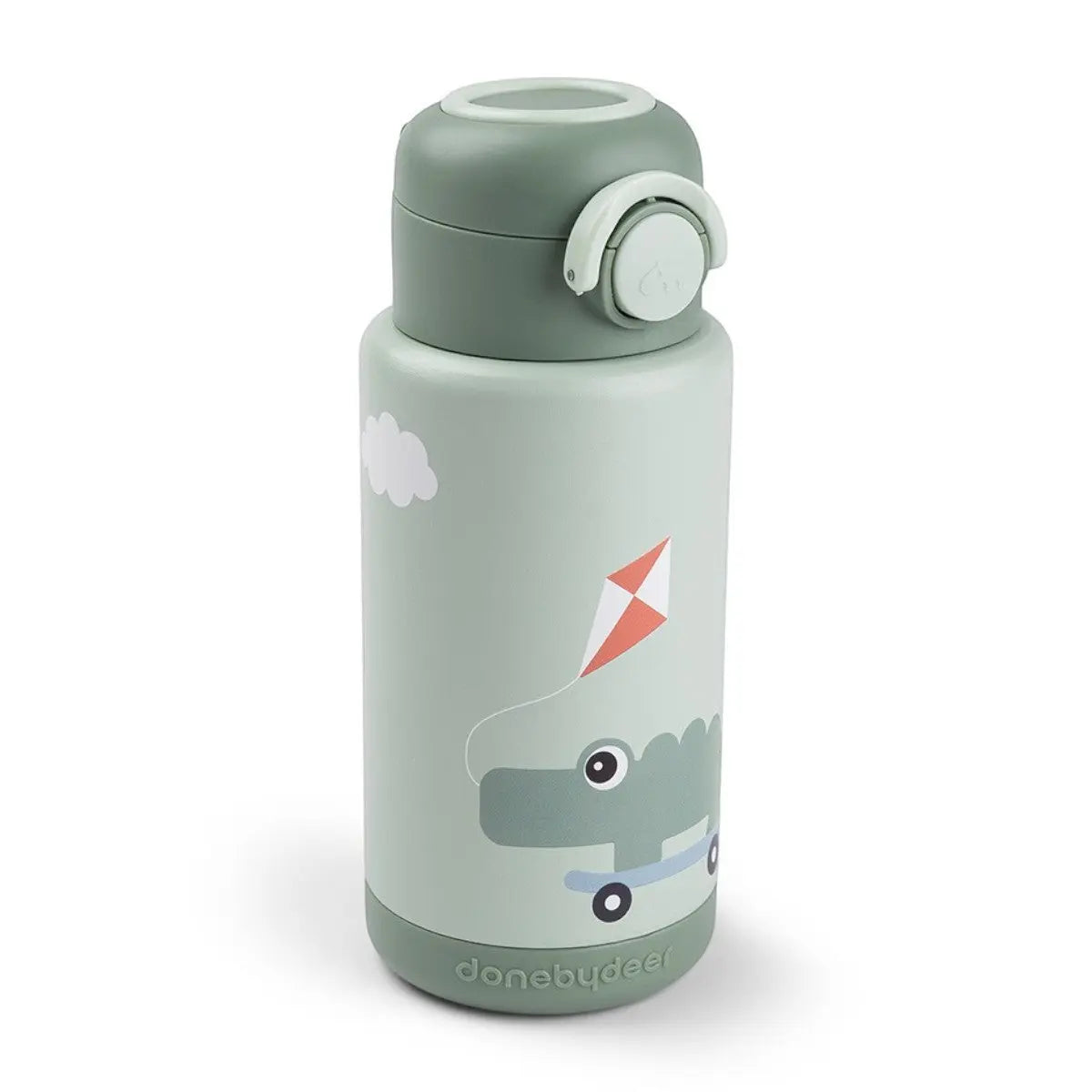 Lil Bunnies - The Collective green insulated stainless steel water bottle with a cute crocodile and kite print