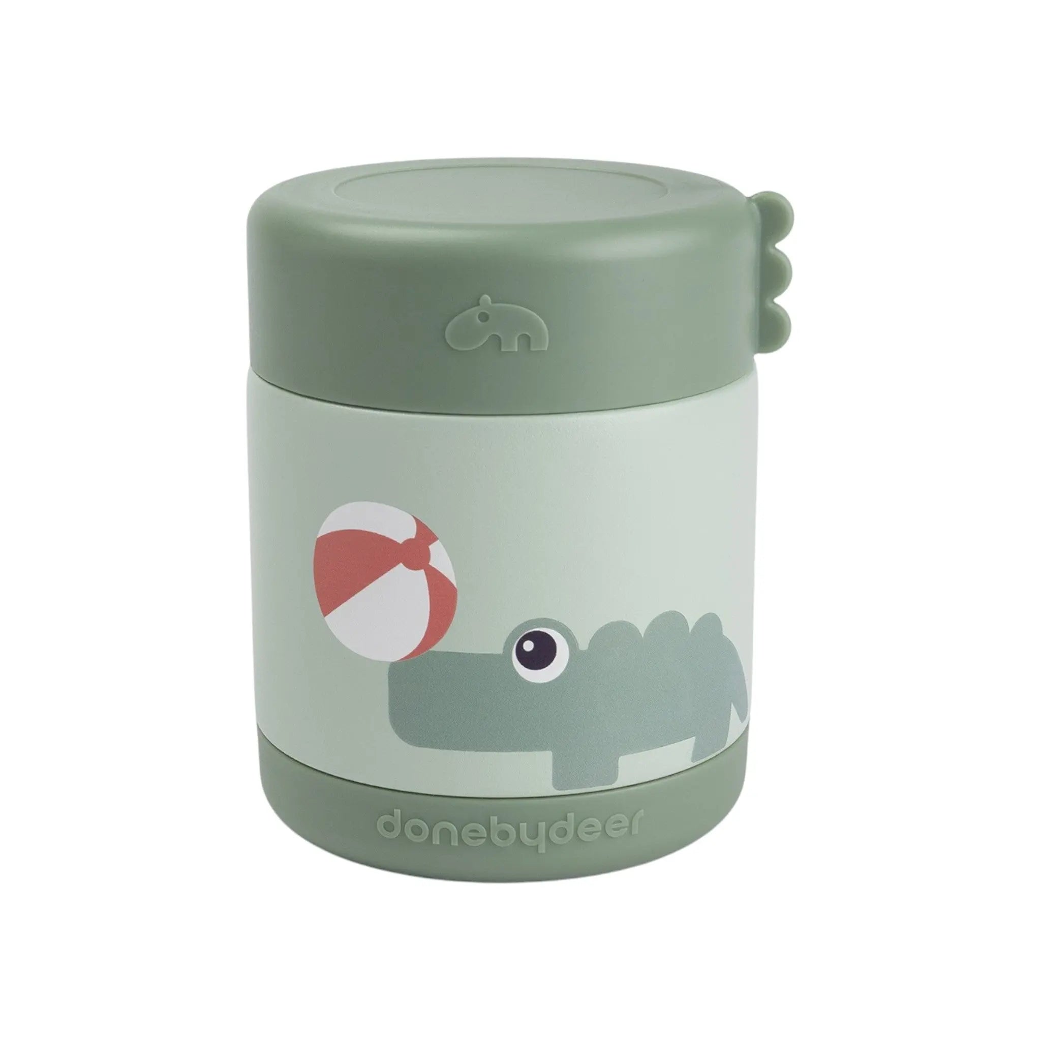 Lil Bunnies - The Collective green insulated food jar featuring a cute crocodile illustration with a beach ball.