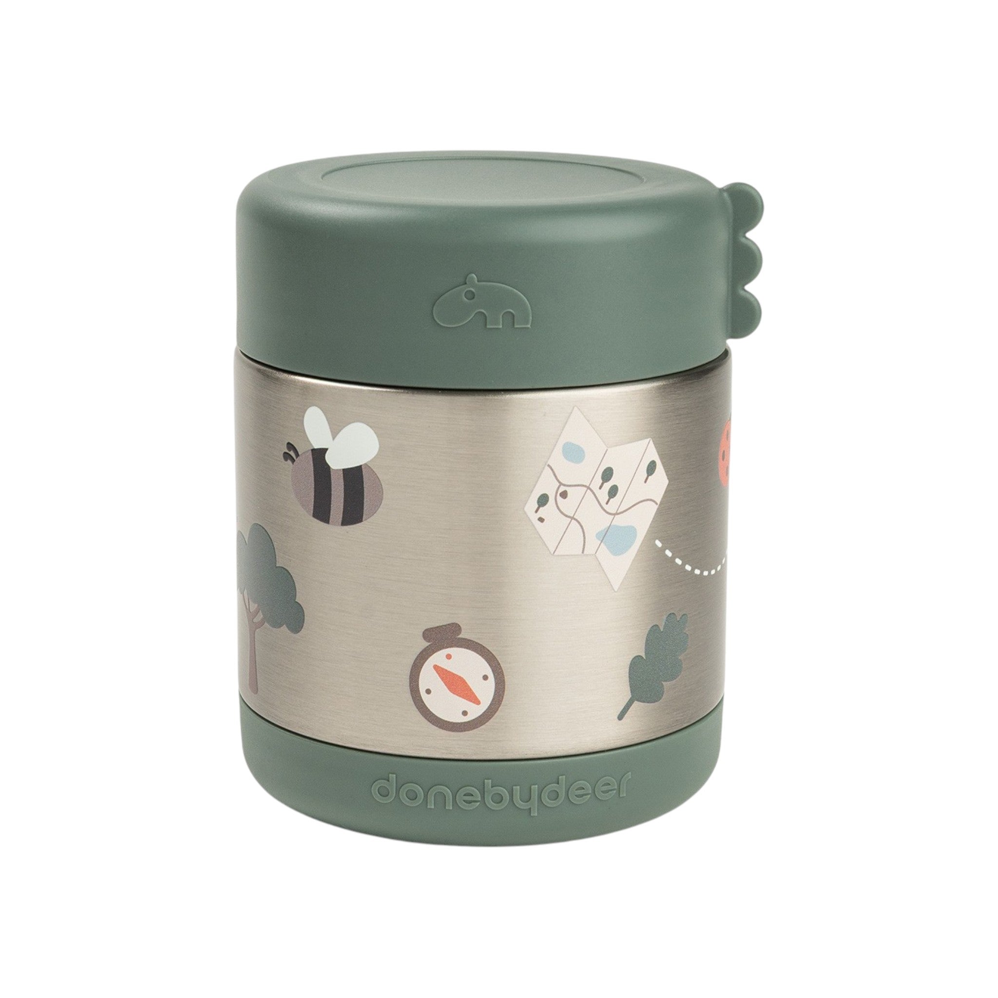 Lil Bunnies - The Collective 300ml insulated food jar in green with a stainless steel body and nature-themed print.