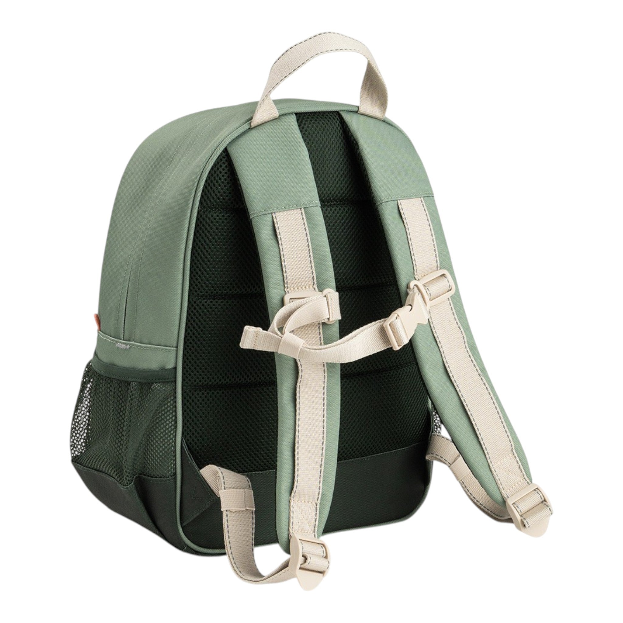 Lil Bunnies - The Collective Junior Backpack Tiny Trails in green with adjustable beige straps and mesh back panel.