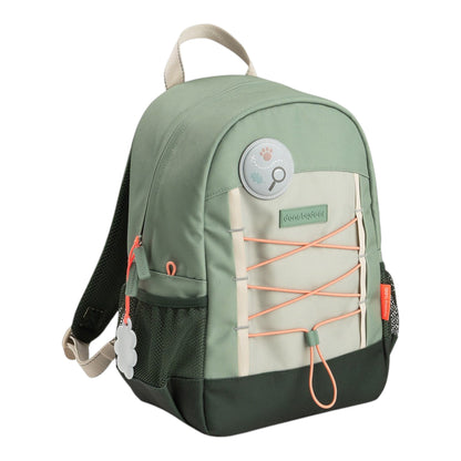 Lil Bunnies - The Collective Junior Backpack in green with 13L capacity, featuring front bungee cords and patches.