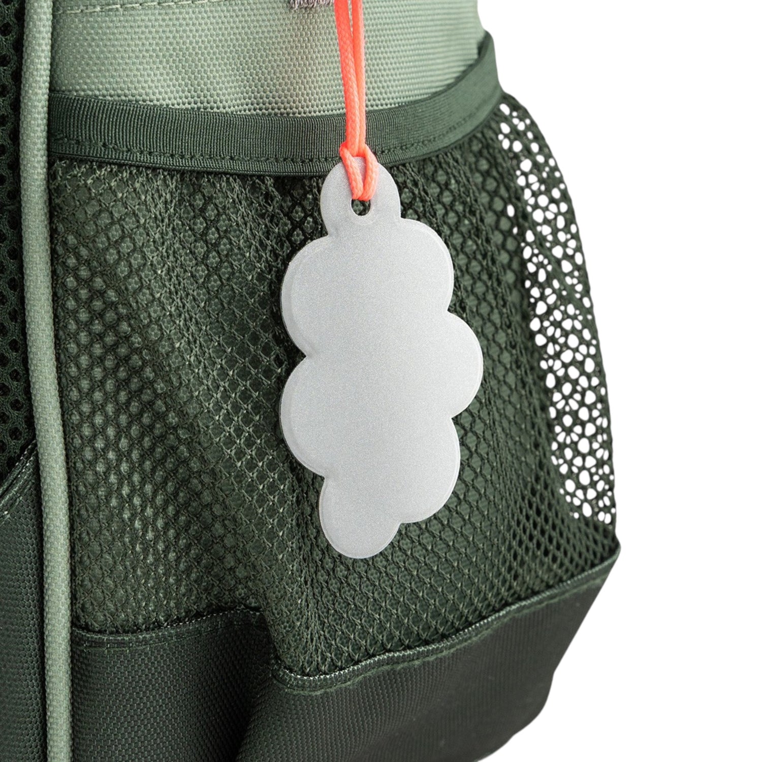 Lil Bunnies - The Collective Junior Backpack in green with a mesh side pocket and a cloud-shaped reflective tag