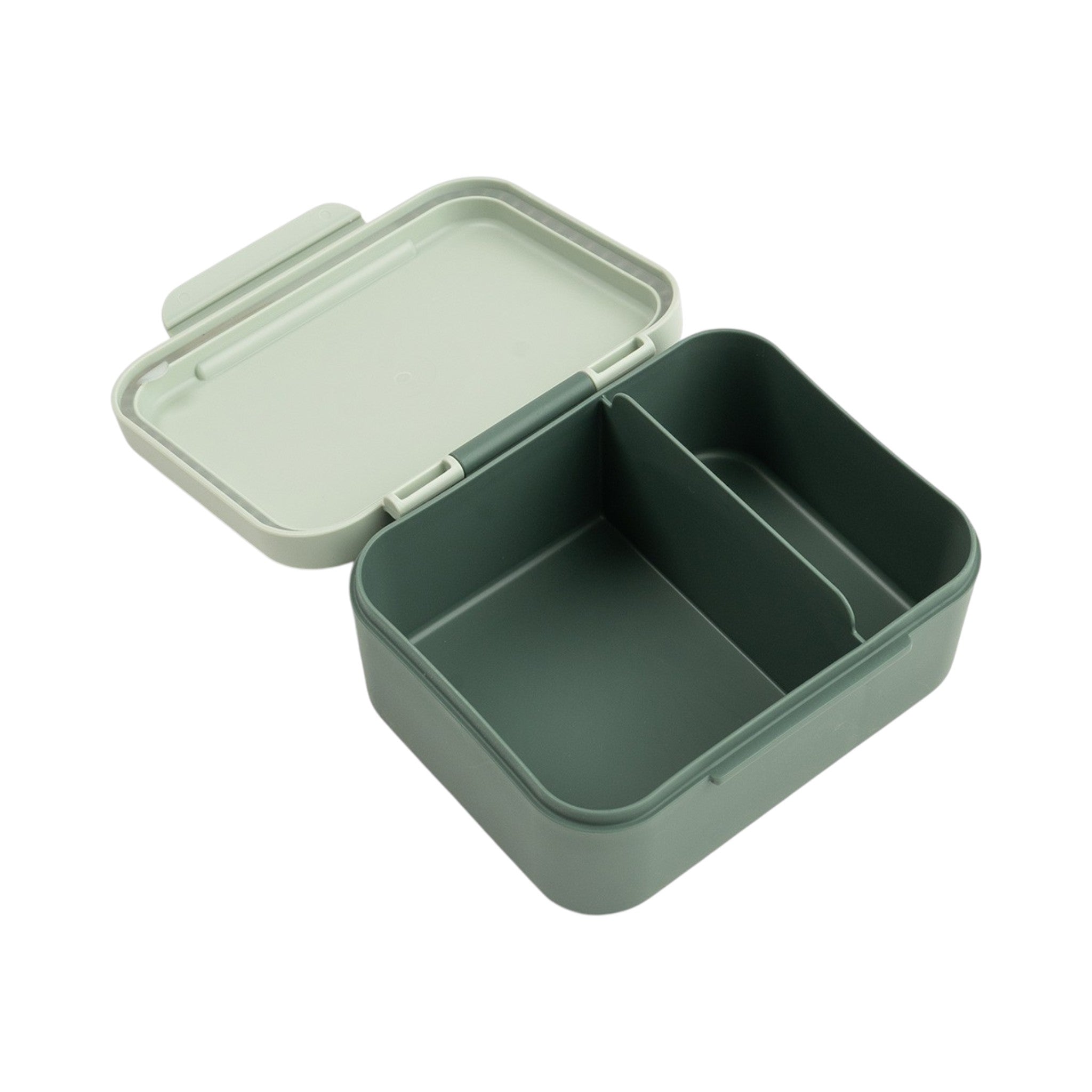 Lil Bunnies - The Collective explorer green snack box with an open lid and internal divider for organized food storage