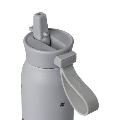 Lil Bunnies - The Collective 350ml Cool Kid water bottle in light grey with a flip-up straw and carry loop
