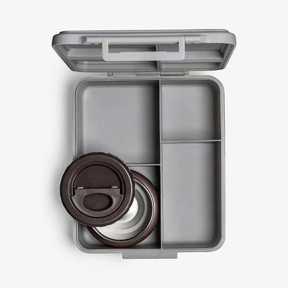 Lil Bunnies - The Collective grey 4-compartment lunch box with a circular stainless steel food jar inside