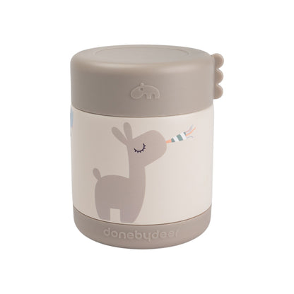 Lil Bunnies - The Collective insulated food jar in sand colour featuring a cute llama print and secure lid