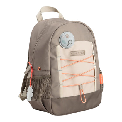 Lil Bunnies - The Collective Junior Backpack in sand colour with front bungee cord, mesh side pockets, and logo patch.