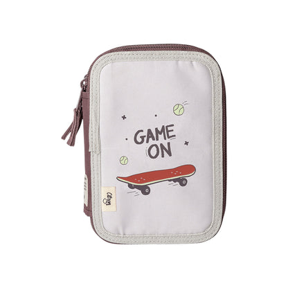 Lil Bunnies - The Collective layered pencil case in light grey with a skateboard and Game On print