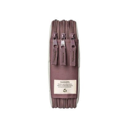Lil Bunnies - The Collective layered pencil case in mauve with three zippered compartments and recycled fabric label