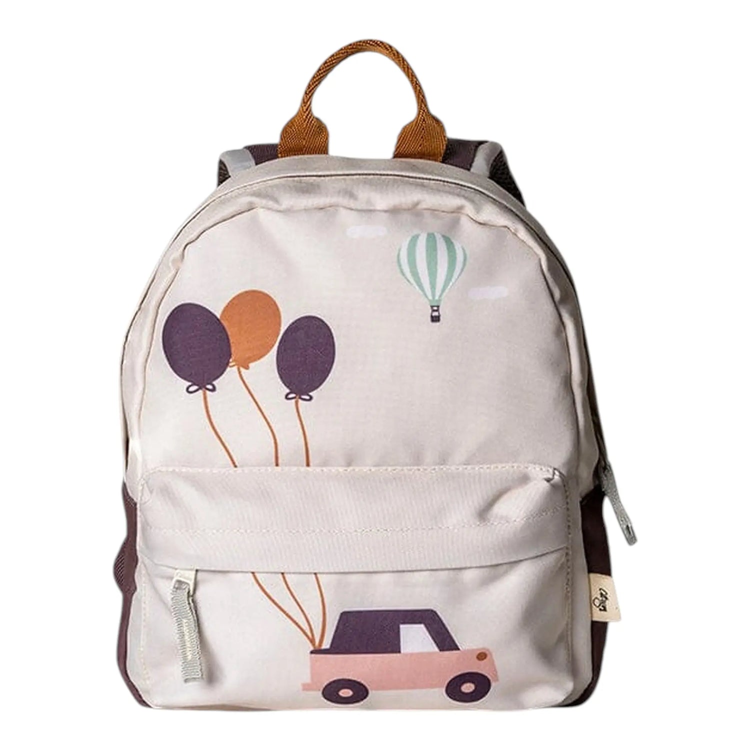 Lil Bunnies - The Collective mini backpack in beige featuring a cute car and hot air balloon print with balloons