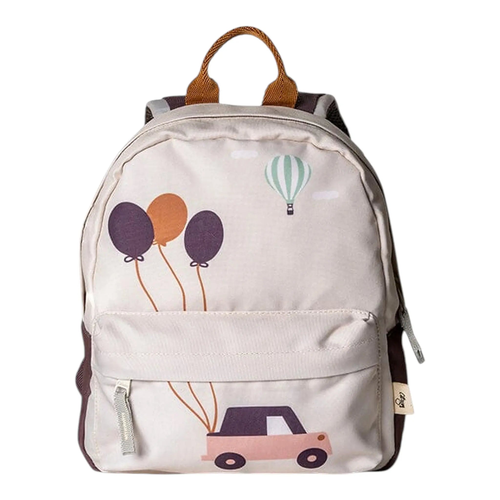 Lil Bunnies - The Collective mini backpack in beige featuring a cute car and hot air balloon print with balloons