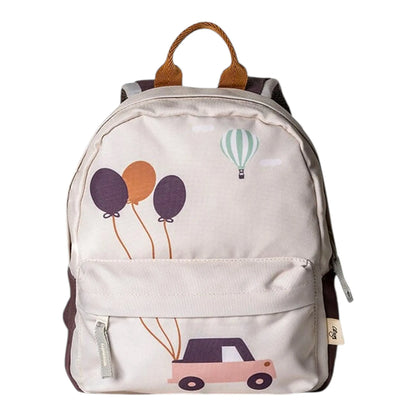 Lil Bunnies - The Collective mini backpack in beige featuring a cute car and hot air balloon print with balloons