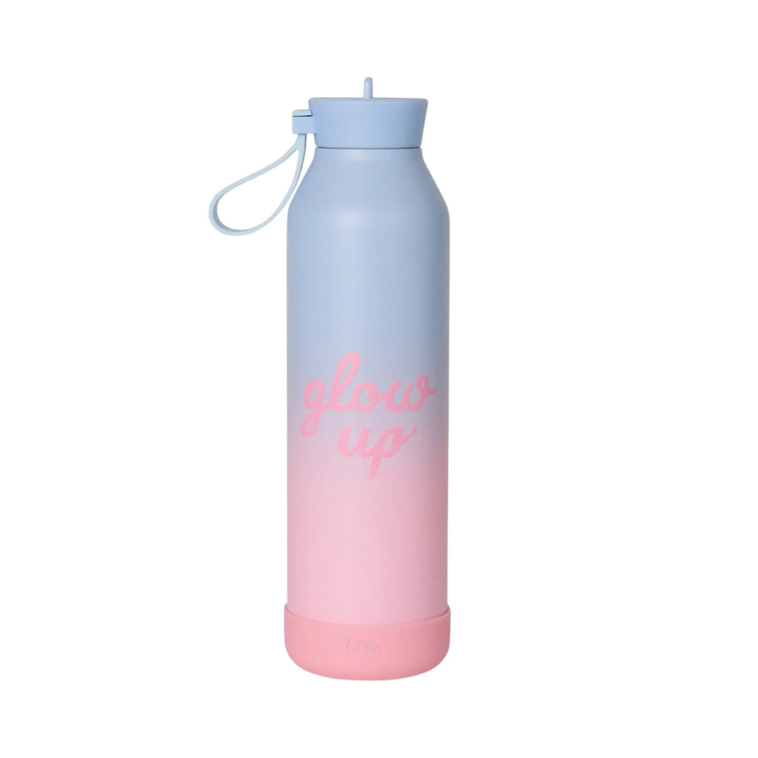 Lil Bunnies - The Collective 750ml stainless steel water bottle with a pink and blue ombre finish and glow up text