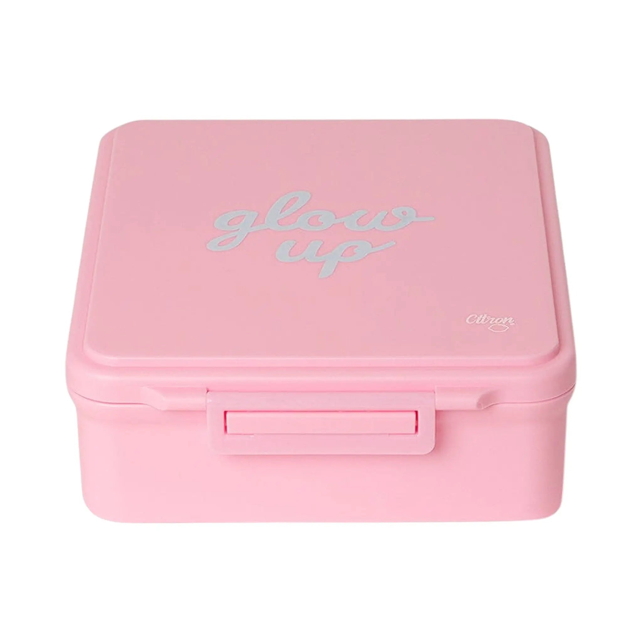 Lil Bunnies - The Collective pink Grand lunchbox with Glow Up text and secure latch closure