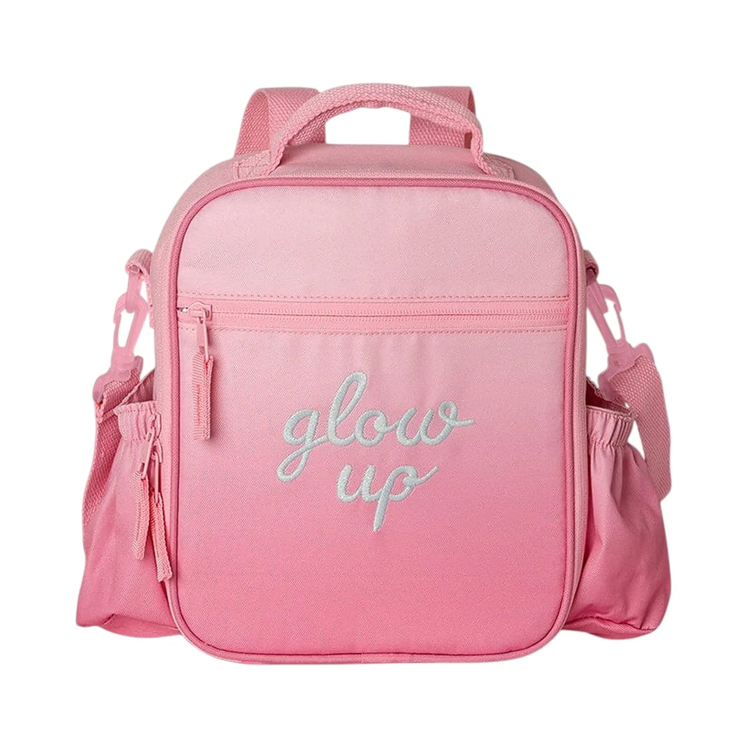 Lil Bunnies - The Collective pink insulated lunchbag backpack with Glow Up embroidery and side pockets