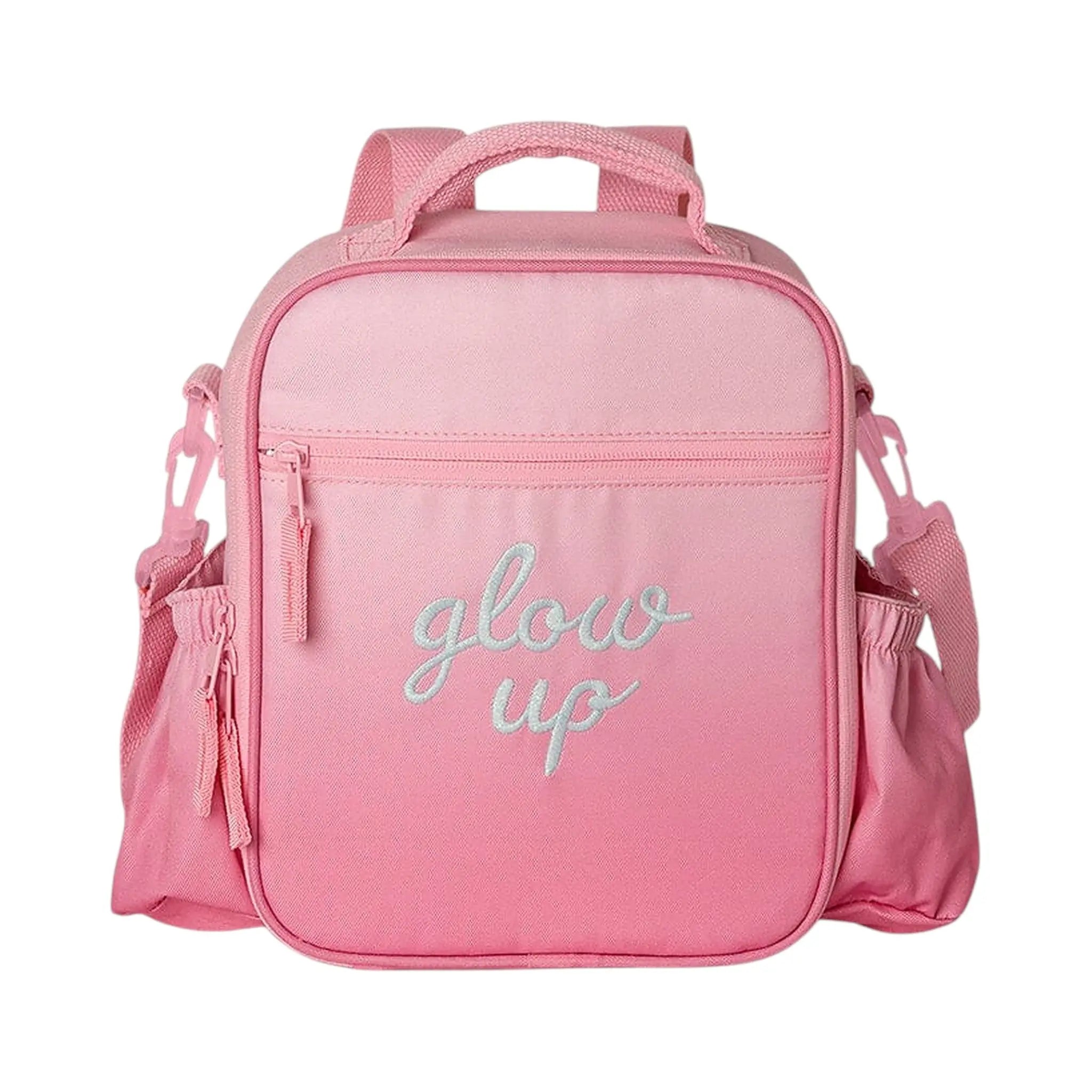 Lil Bunnies - The Collective pink insulated lunchbag backpack with Glow Up embroidery and side pockets