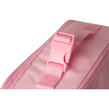 Lil Bunnies - The Collective pink insulated square lunch bag featuring a durable plastic buckle strap and handle