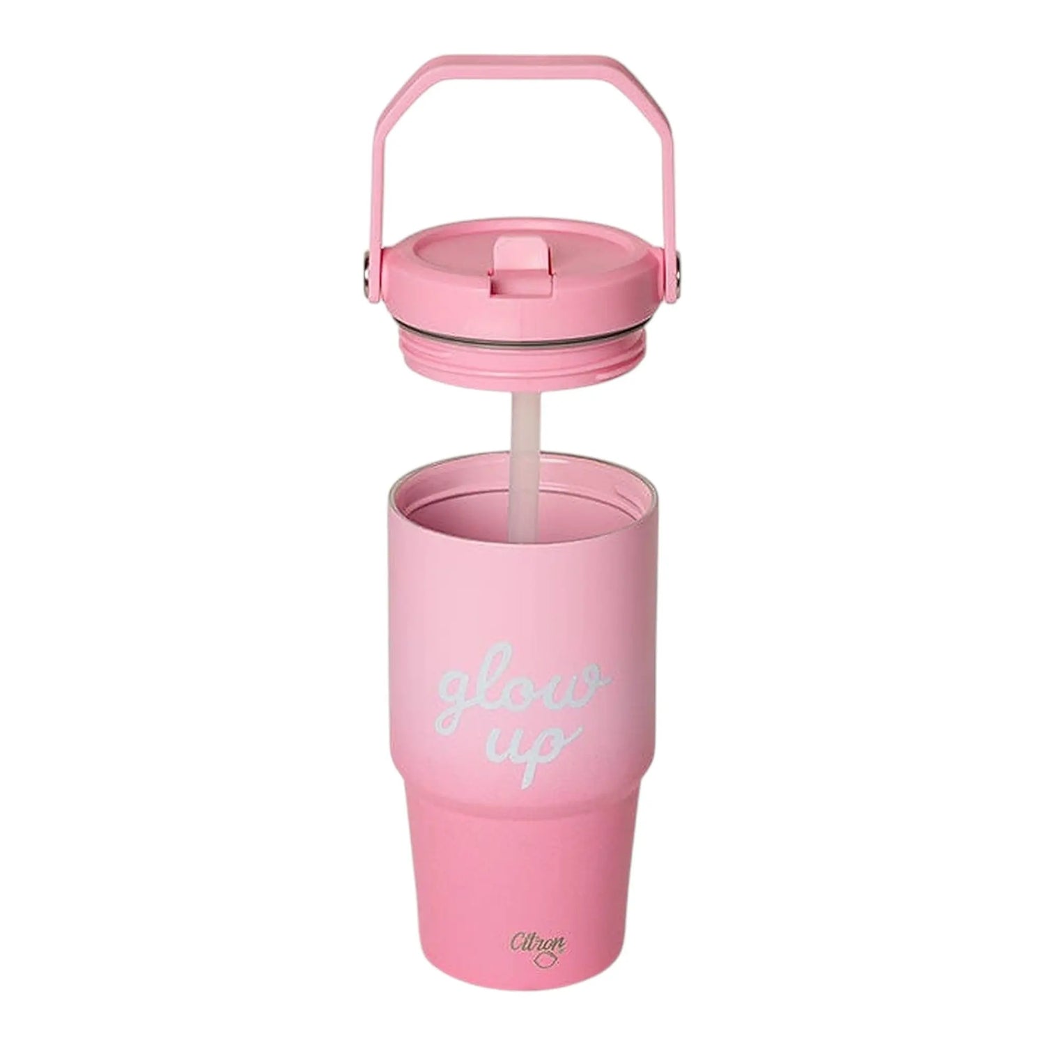Lil Bunnies - The Collective 600ml insulated tumbler in Pink Glowup with a matching lid, straw, and carry handle.