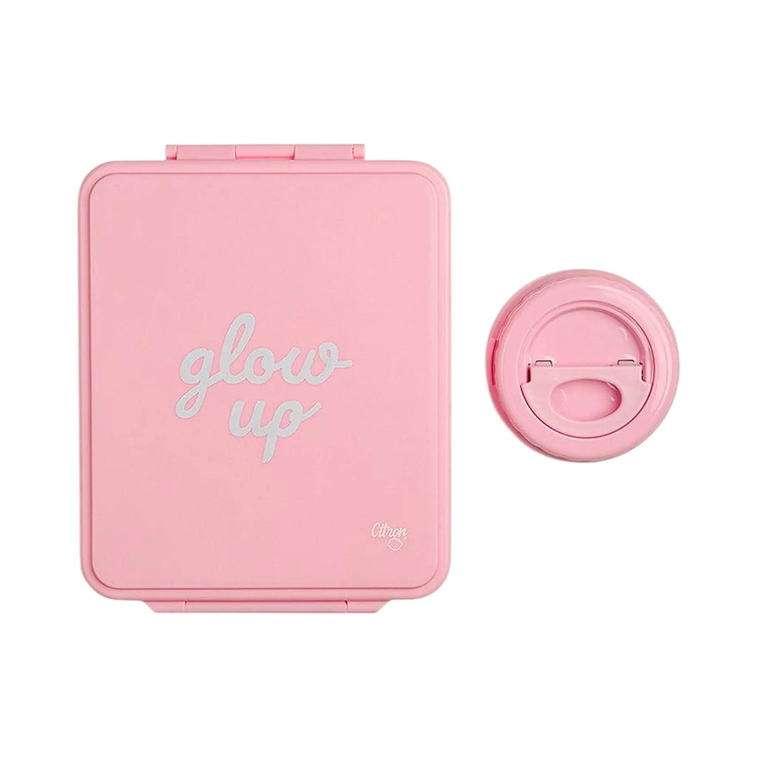 Lil Bunnies - The Collective pink grand lunchbox and insulated food jar with Glow Up text on a white background