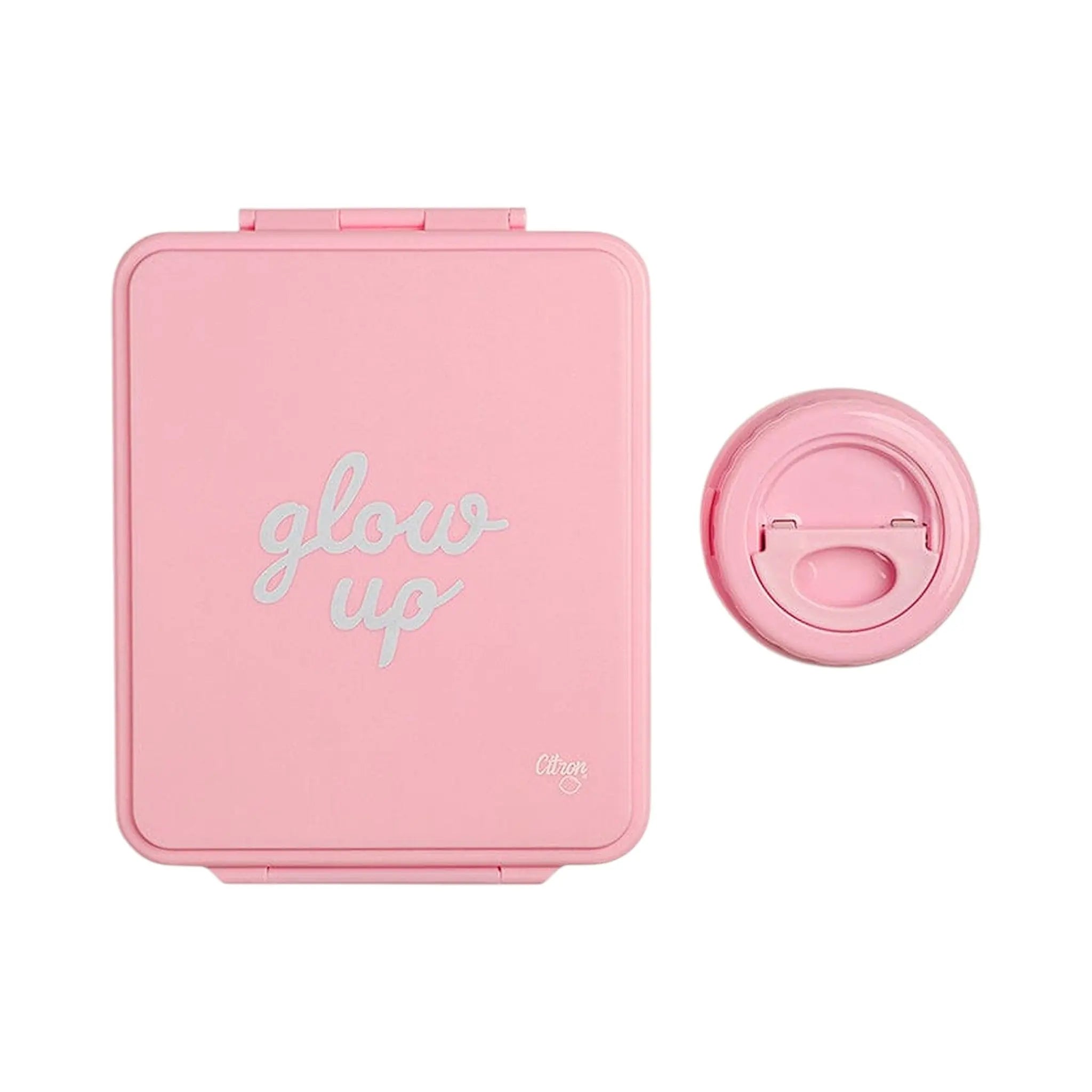Lil Bunnies - The Collective pink grand lunchbox and insulated food jar with Glow Up text on a white background