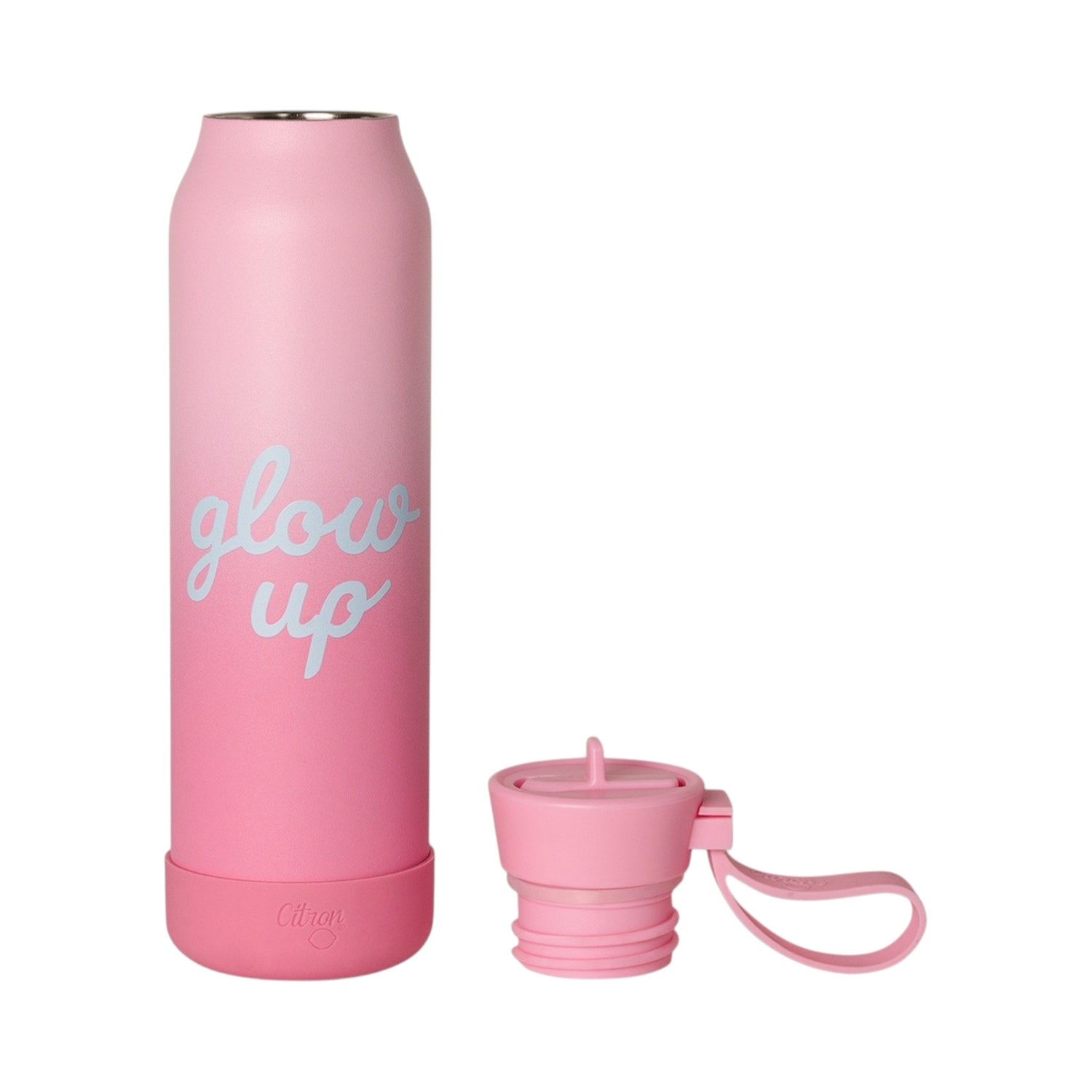 Lil Bunnies - The Collective 500ml pink ombre stainless steel water bottle with Glow Up text and matching lid