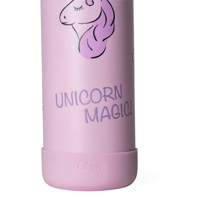 Lil Bunnies - The Collective 500ml pink water bottle with Stormy Unicorn graphic and Unicorn Magic text