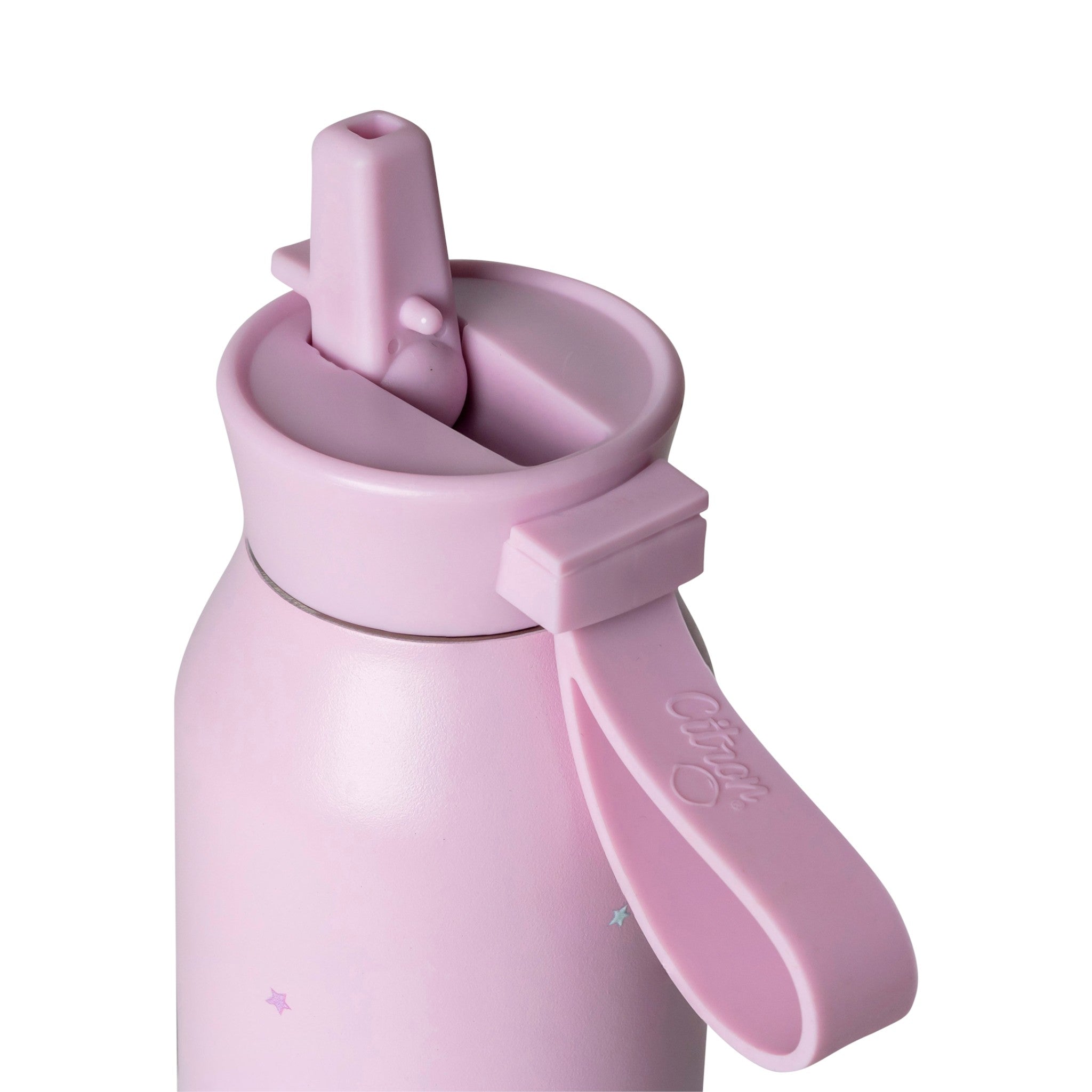 Lil Bunnies - The Collective 500ml pink stainless steel water bottle with a silicone straw lid and carry strap
