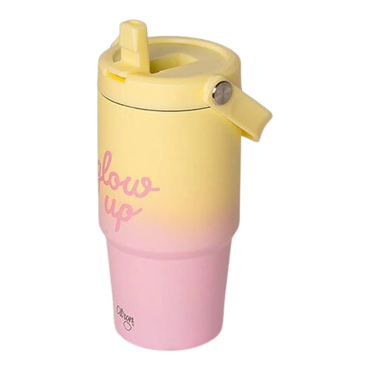 Lil Bunnies - The Collective 600ml insulated tumbler in a pink and yellow ombre design with a straw lid