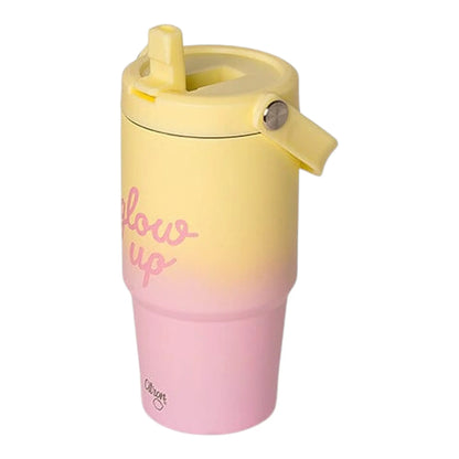 Lil Bunnies - The Collective 600ml insulated tumbler in a pink and yellow ombre design with a straw lid