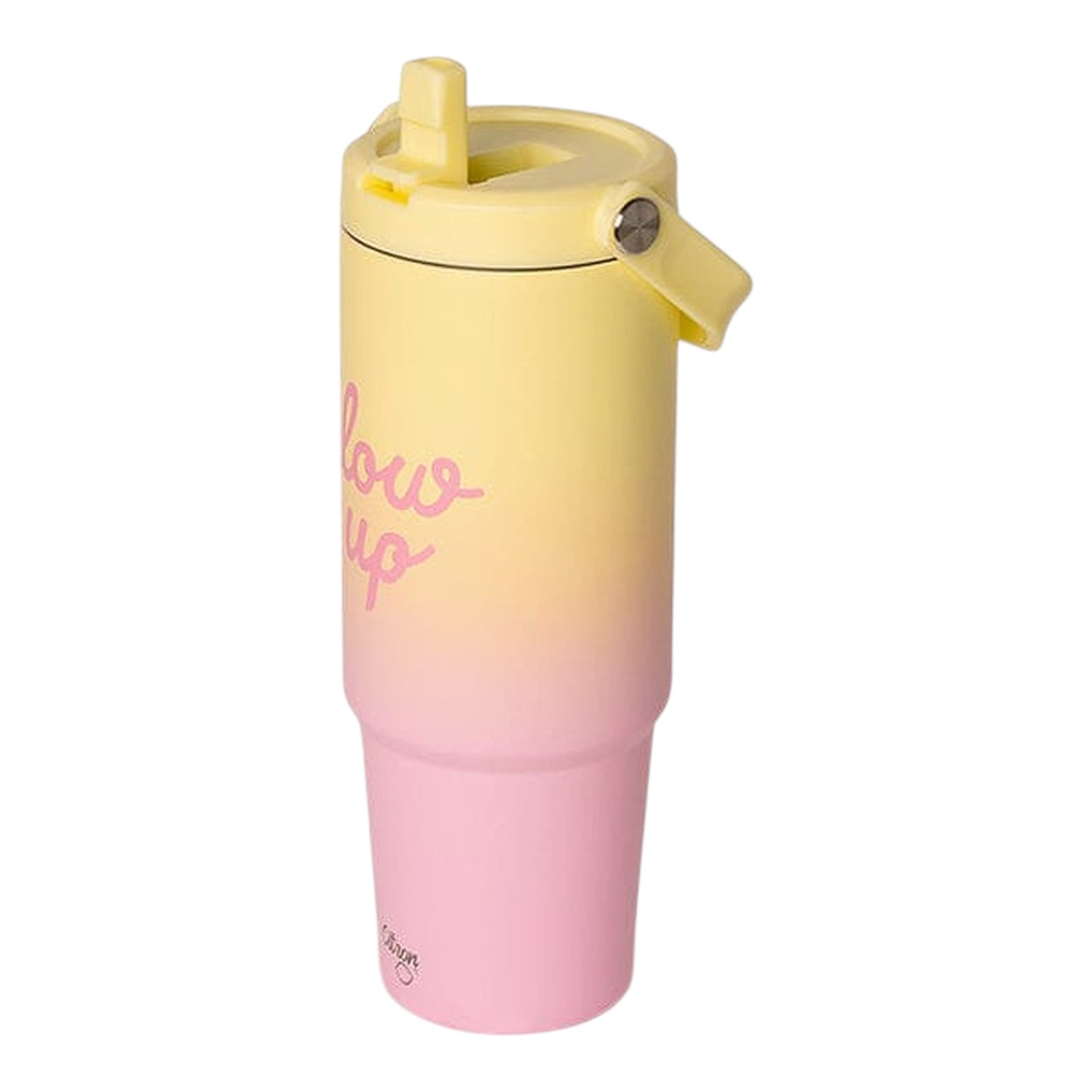 Lil Bunnies - The Collective 900ml insulated tumbler in a pink and yellow ombre gradient with a flip-top lid