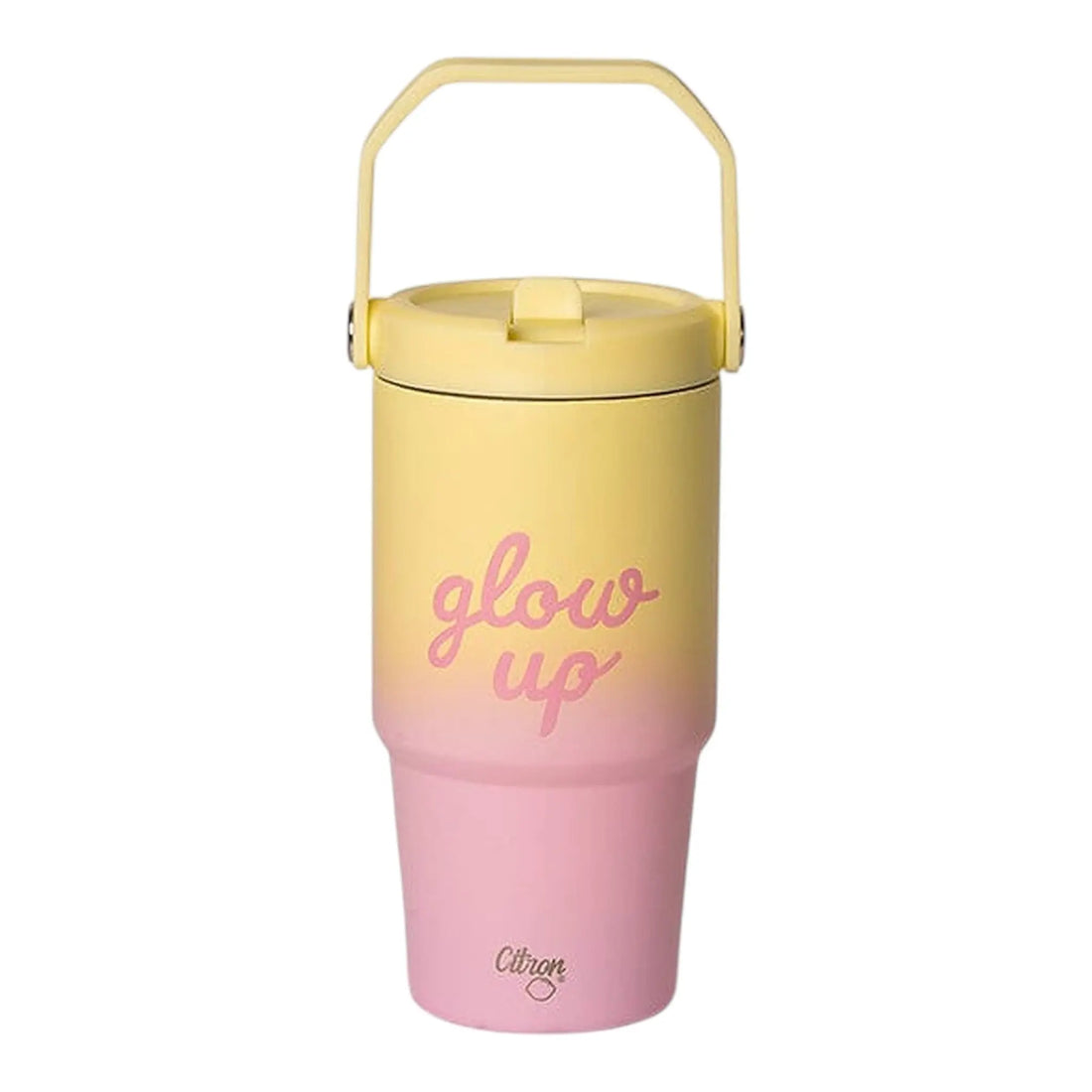 Lil Bunnies - The Collective 600ml insulated tumbler in a pink and yellow ombre design with Glow Up text