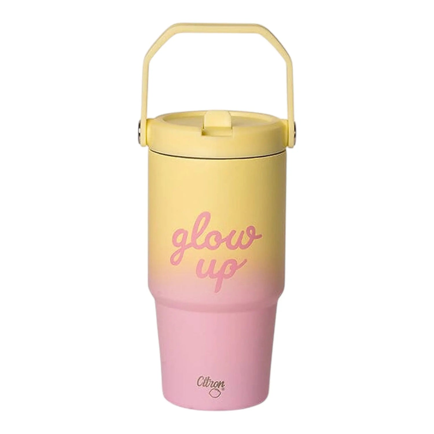 Lil Bunnies - The Collective 600ml insulated tumbler in a pink and yellow ombre design with Glow Up text