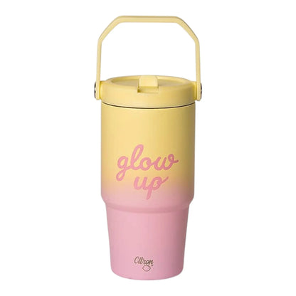 Lil Bunnies - The Collective 600ml insulated tumbler in a pink and yellow ombre design with Glow Up text