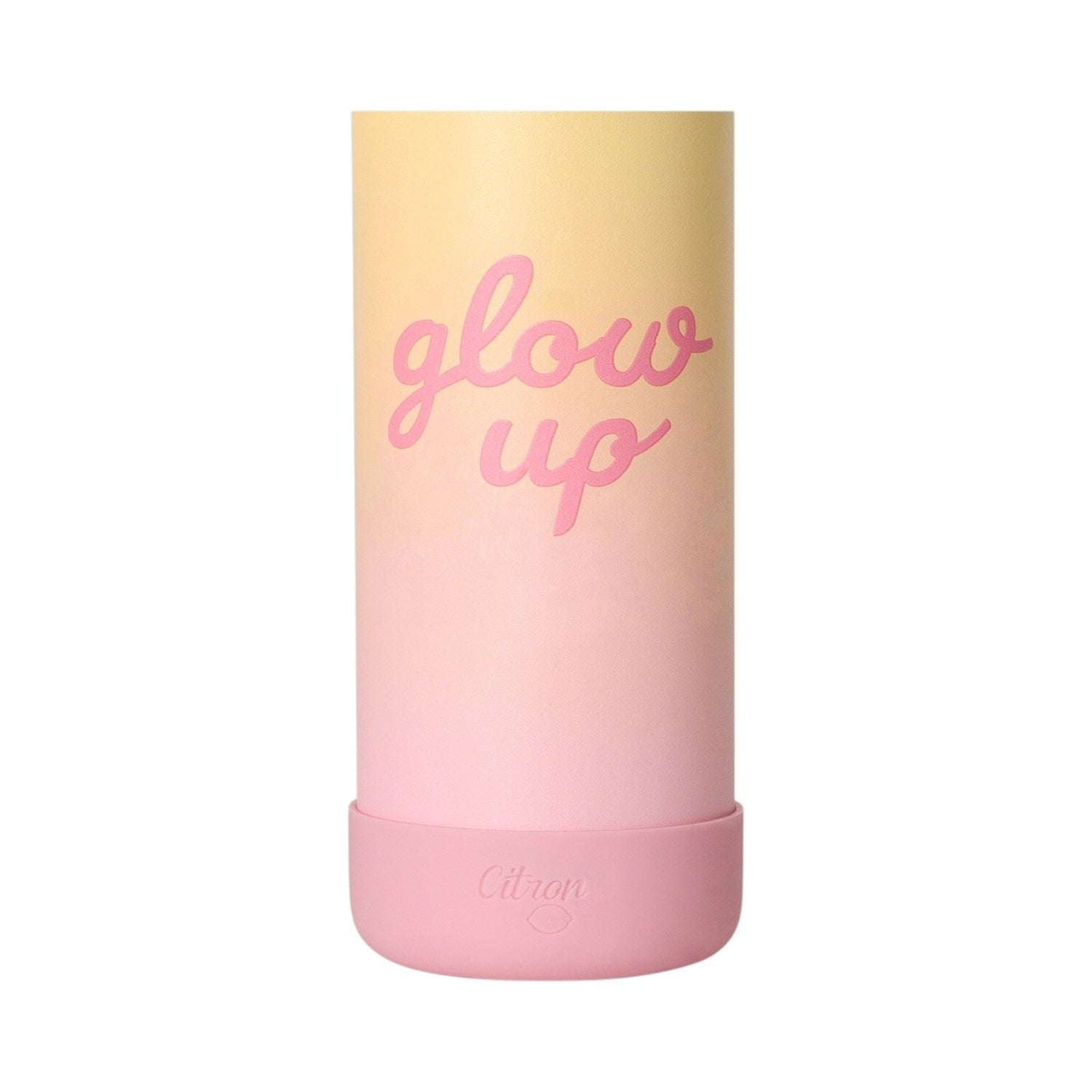Lil Bunnies - The Collective 350ml water bottle with a pink and yellow ombre finish and glow up text