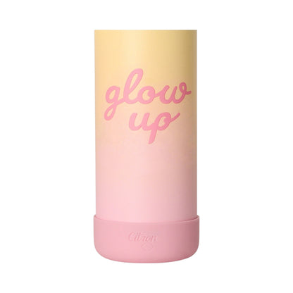Lil Bunnies - The Collective 350ml water bottle with a pink and yellow ombre finish and glow up text