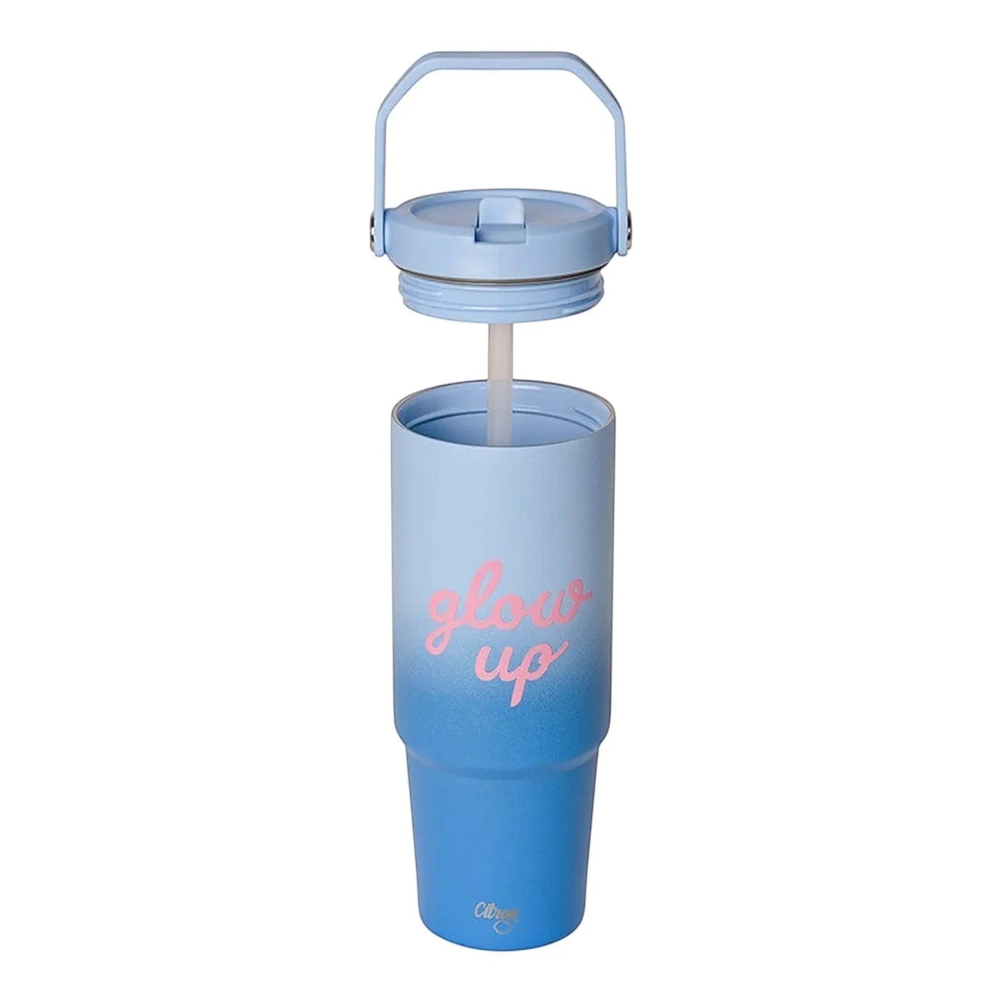 Lil Bunnies - The Collective 900ml insulated tumbler in purple and blue gradient with glow up text and carry handle