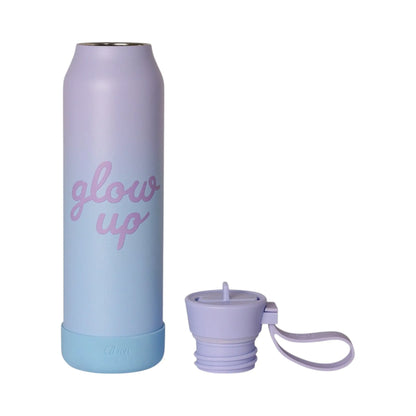 Lil Bunnies - The Collective 500ml purple and blue gradient water bottle with glow up text and matching lid