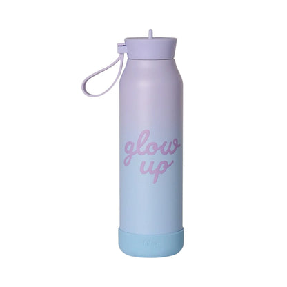 Lil Bunnies - The Collective 500ml purple and blue ombre water bottle with glow up text and a silicone base