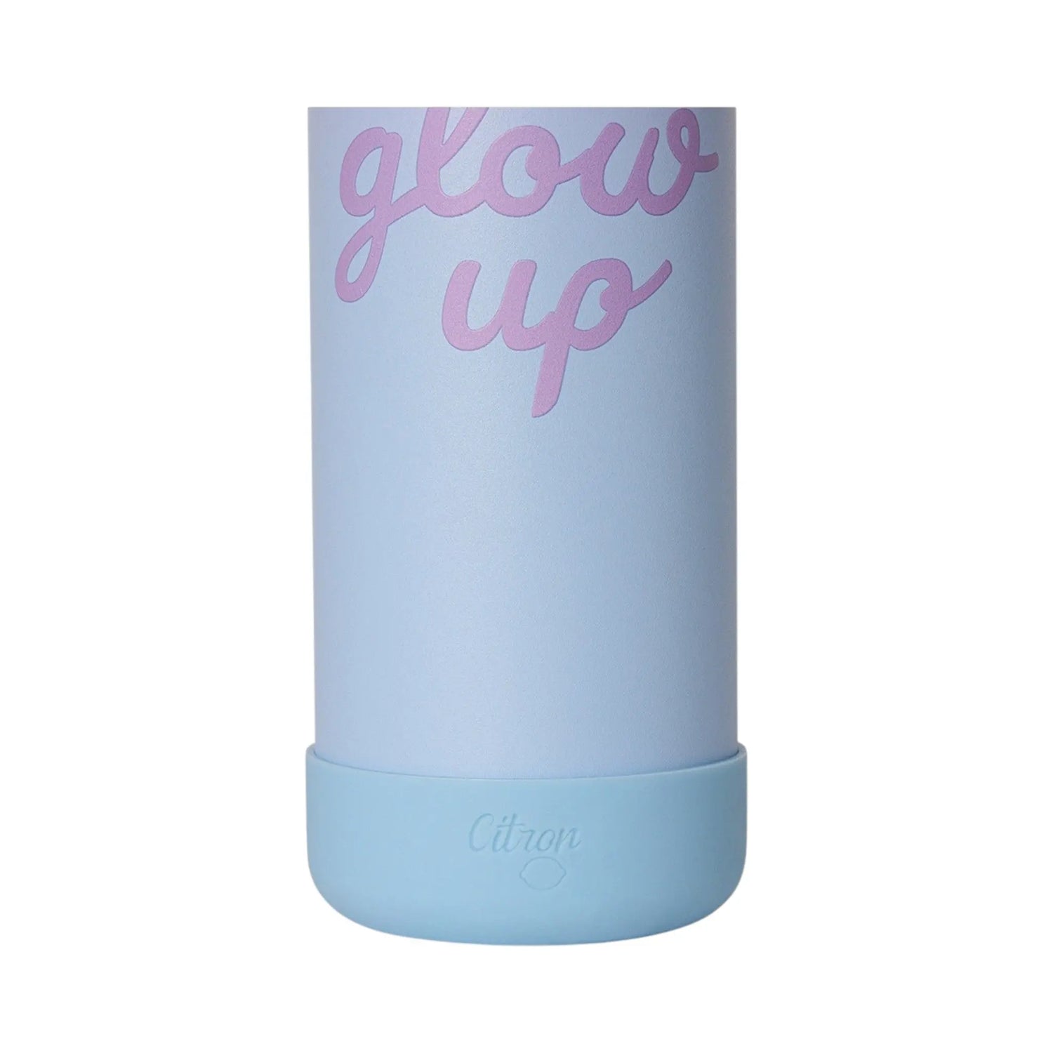 Lil Bunnies - The Collective 500ml purple and blue water bottle with Glowup text and protective silicone base
