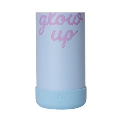 Lil Bunnies - The Collective 500ml purple and blue water bottle with Glowup text and protective silicone base