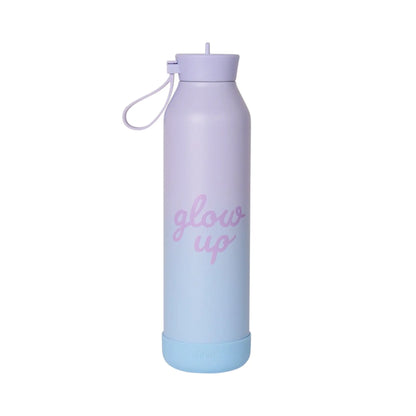 Lil Bunnies - The Collective 750ml water bottle in a purple to blue ombre finish with glow up text and silicone base